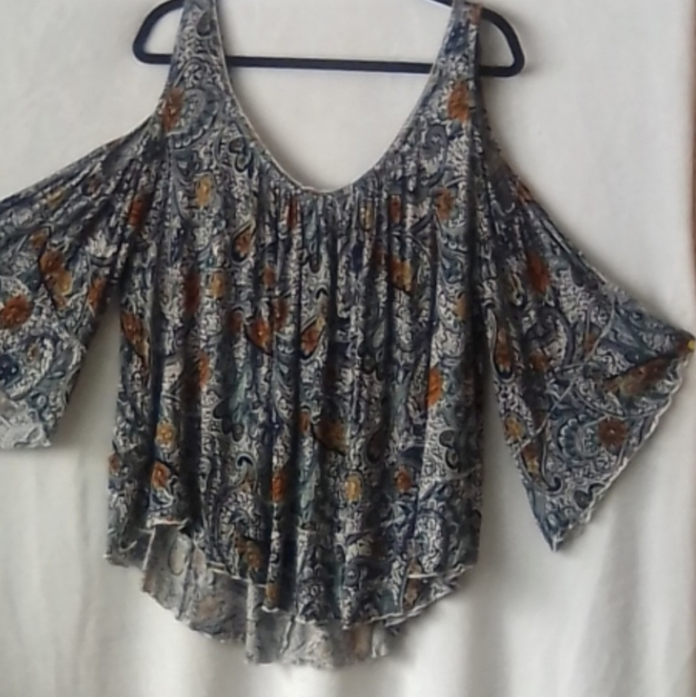 Free People Peek a boo shoulder Bell Sleeve Blouse